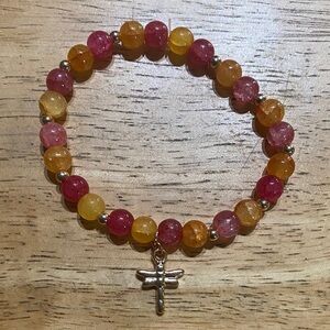 Elegant Multicolor Beaded Bracelet with Dragonfly Charm